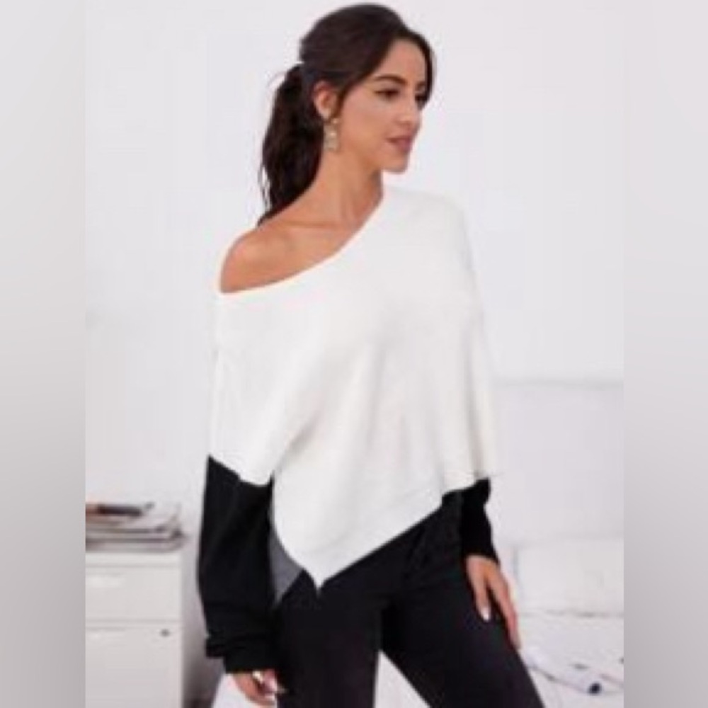 Drop shoulder color block sweater